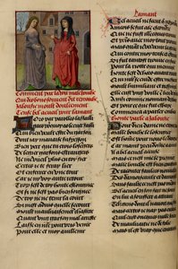 Jalousie (Jealousy) Speaking to Bel Accueil (Fair Welcome) by Master of the Dresden Prayer Books