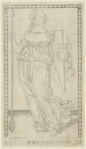 Philosophy, plate 28 from Arts and Sciences by Master of the E Series Tarocchi