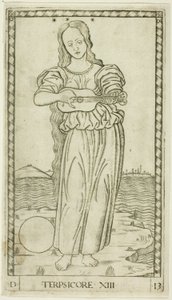 Terpsichore, Plate Thirteen from Apollo and the Muses by Master of the E Series Tarocchi