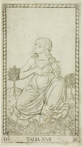 Thalia, Plate Sixteen from Apollo and the Muses by Master of the E Series Tarocchi