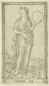 Urania, plate twelve from Apollo and the Muses by Master of the E Series Tarocchi