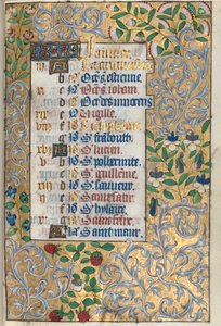 Book of Hours Use of Rouen: fol. 1r, Elaborate Foliated Border by Master of the Geneva Latini