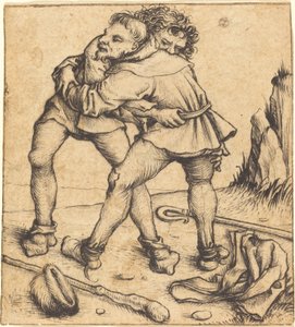 Two Peasants Fighting by Master of the Housebook