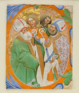 Manuscript Illumination with Four Saints in an Initial O, from a Choir Book