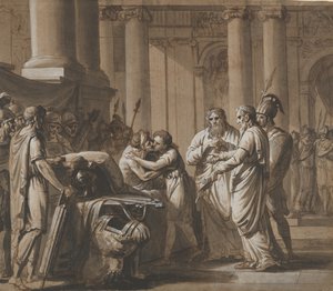 Scene from Roman History, depicting a Youth receiving Armor from a Dying by Mathieu Van Brée