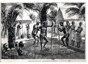 Ewe Men making palm oil, late 19th century by Matteo Brondy