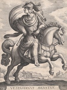 Emperor Vespasian on Horseback, from the series The First Twelve Roman Caesars, plate 1..., 1610-50 by Matthaus Merian