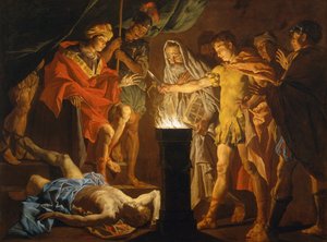 Mucius Scaevola in the Presence of Lars Porsenna by Matthias (c.1600-p.1650) Stomer