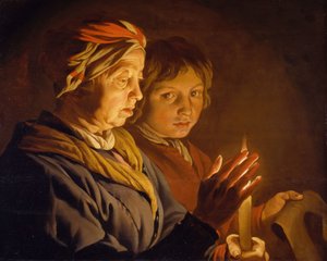 Old Woman And A Boy By Candlelight by Matthias Stomer