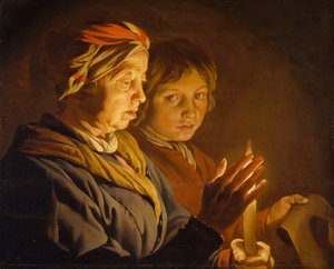 Old Woman And A Boy By Candlelight by Matthias Stomer