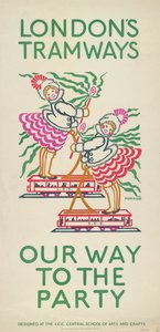 Our Way to the Party, London County Council LCC Tramways poster by Maud Klein