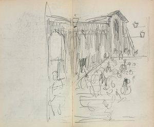 Italian Sketchbook: Bridge with Figures, Page 95 & 96 by Maurice Brazil Prendergast