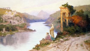 Figures by a River with Classical Ruins
