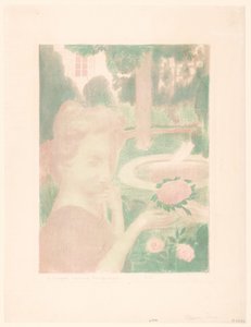 Young Woman Receiving a Bouquet in a Garden by Maurice Denis