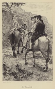Jean-Jacques Rousseau and two young women making a journey on horseback by Maurice Leloir