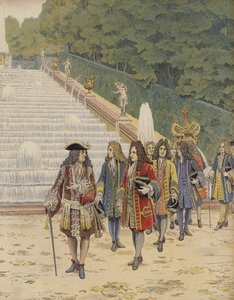 King Louis XIV and Samuel Bernard at Marly, Visit to the Gardens by Maurice Leloir