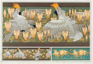 Design for wallpaper border Cockatoo and Magnolia