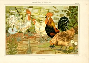 Naturalistic Depiction of Chickens and Roosters