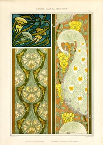 Ornamental Compositions with Marine Animals, Cicadas and Peacock by Maurice Pillard Verneuil