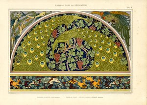 Peacock and Hare Motifs as Decorative Art Nouveau Composition by Maurice Pillard Verneuil