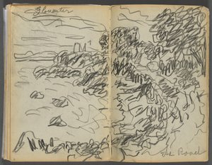Sketchbook- The Granite Shore Hotel, Rockport, page 008 & 9: "Gloucester- The Road" by Maurice Prendergast
