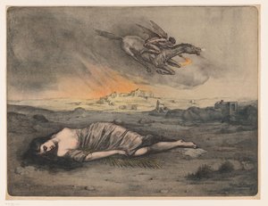 Reclining Woman and Flying Rider with Torch by Max Alexander Alandt (signed by artist)