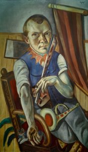 Self-Portrait with Bat and Trumpet (Self-Portrait as Clown)