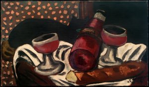 Still Life with Wine Glasses and Cat by Max Beckmann