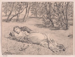 Couple on the Grass – An Embrace in a Landscape by Max Klinger