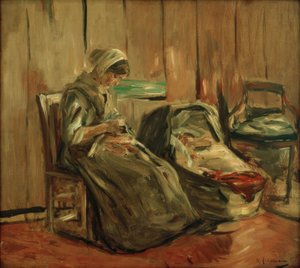 Interior with Sewing Woman by Max Liebermann