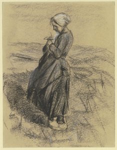 Girl in the Field, Knitting by Max Liebermann