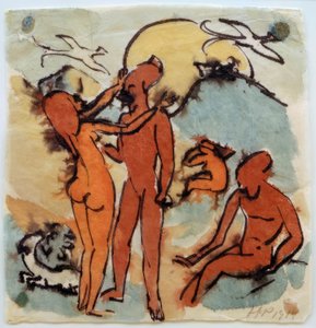 Bathing Scene with Steersman Birds by Max Pechstein