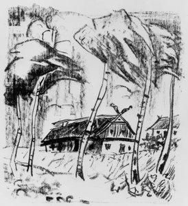 Farmstead behind Birches by Max Pechstein