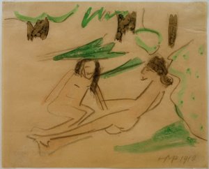 Untitled (Crouching and Lying Nude) by Max Pechstein
