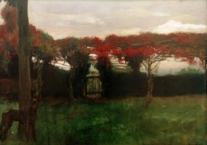 Red Arbor with Dog
