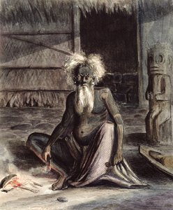 Old Man of Tahiti Seated near a Tiki by Maximilien Radiguet