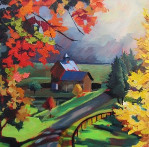 Autumn Road to Barn by Maxine Shore