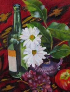 Bottle Fruit and Daisies by Maxine Shore
