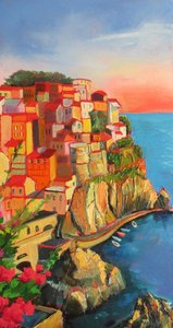 Colorful Coastal Village by Maxine Shore