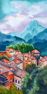 Colorful Hillside Town by Maxine Shore