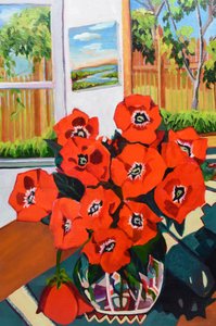 Red Poppies Summer Garden by Maxine Shore
