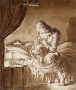 Night Scene-Woman Feeding Her Child, c. 1900s