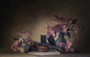 Moody Lilies and Violin by May G