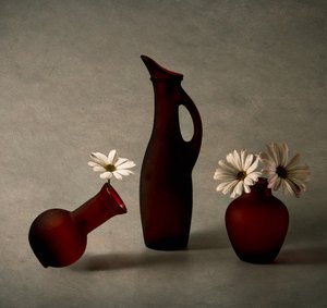 Red Vases White Daisies by May G