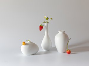 Strawberries and White Vases by May G