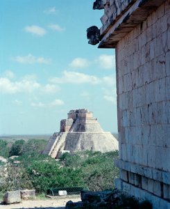 View of the upper temple on the site of Uxmal ancient Maya capital, Puuc style. North Yucatan 600-900 AD. Mexico by Mayan