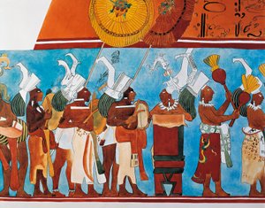 Reconstruction of the Bonampak frescoes showing a procession of musicians