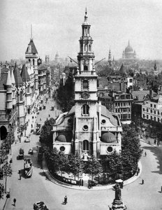 Church of St Clement Danes, the Strand and Fleet Street from Australia House, London