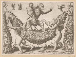 Putti Mocking a Monkey (series title: Tapestries of the Pope) by Meester van de Dobbelsteen