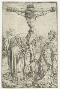 The Crucifixion with Mary and Saint John and Two Holy Women by Meester van het Amsterdamse Kabinet